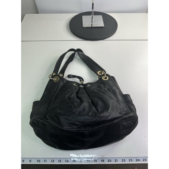 Michael Kors Braided Grommet Black Leather Shoulder Large Handbag - Picture 5 of 8